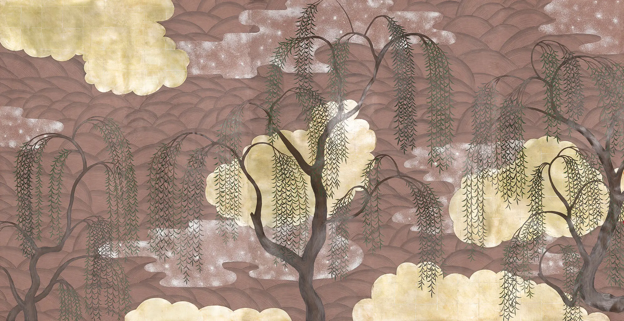 Обои ручная роспись Willow & Waves Original colourway on Edo painted Xuan paper with antiquing Обои ручная роспись Willow & Waves Original colourway on Edo painted Xuan paper with antiquing - постер Loft-Concept в Рязани