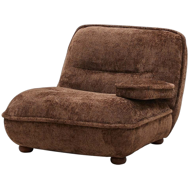 Кресло без подлокотников коричневое ну круглых деревянных ножках Loup Plush Armchair Brown Коричневый Кресло без подлокотников коричневое ну круглых деревянных ножках Loup Plush Armchair Brown Коричневый в Рязани | Loft Concept