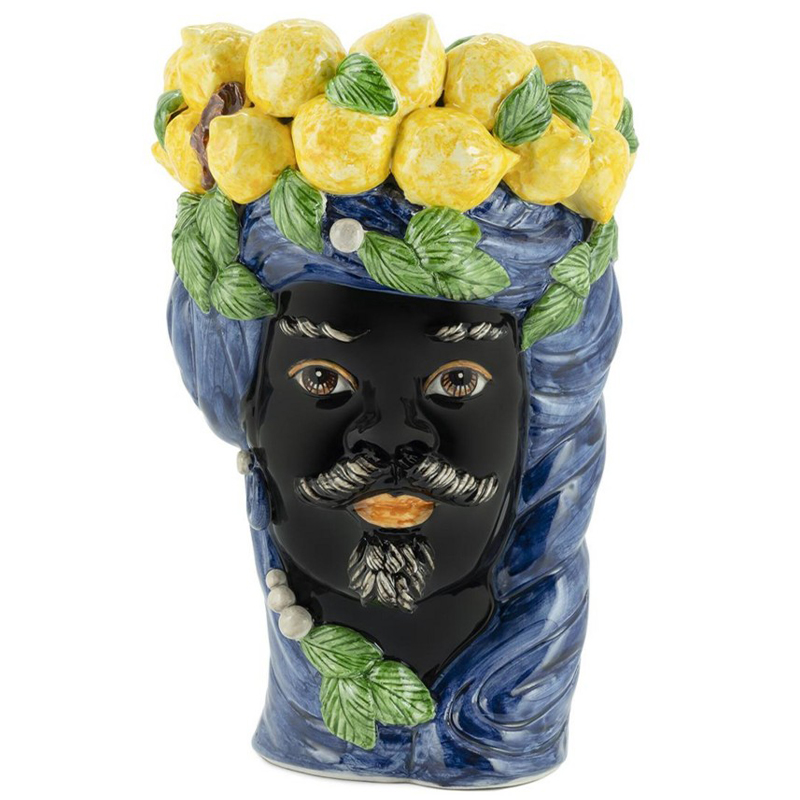 Ваза Vase Lemon Head Man Blue Синий Черный Желтый Зеленый Ваза Vase Lemon Head Man Blue Синий Черный Желтый Зеленый в Рязани | Loft Concept