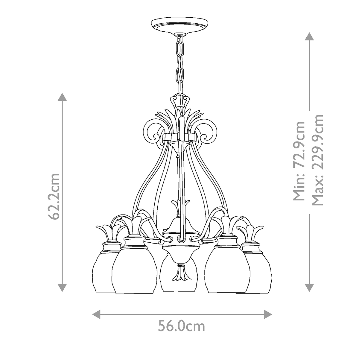 Люстра цвета латунь с 5-ю плафонами из рельефного стекла в форме ананаса Hinkley в Рязани