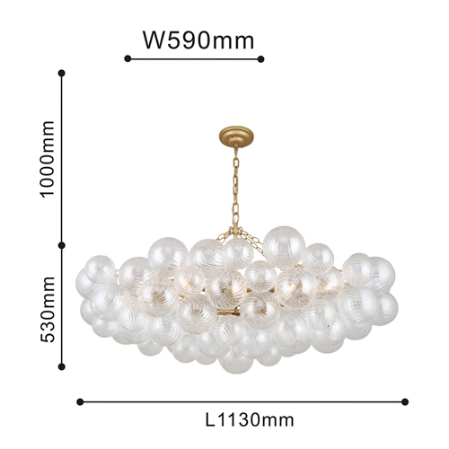 Люстра подвесная с рифлёными стеклянными шарами Длина 113 см Berries Chandelier в Рязани