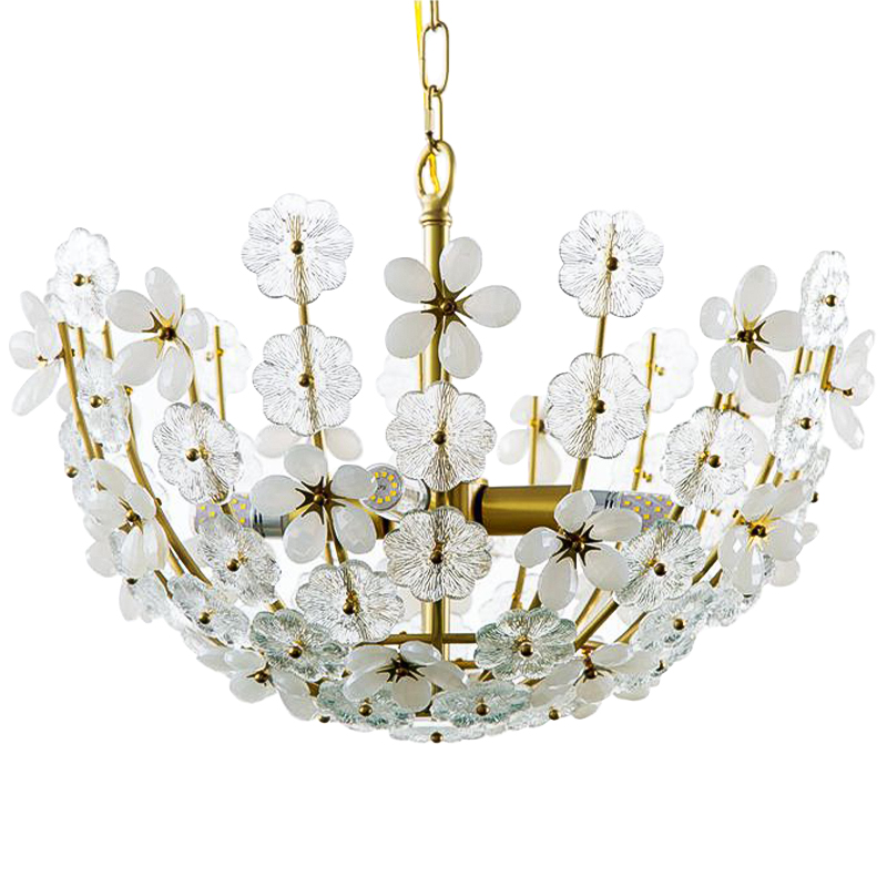 Люстра Glass White Flowers Chandelier Латунь Прозрачное Стекло Белый Люстра Glass White Flowers Chandelier Латунь Прозрачное Стекло Белый в Рязани | Loft Concept