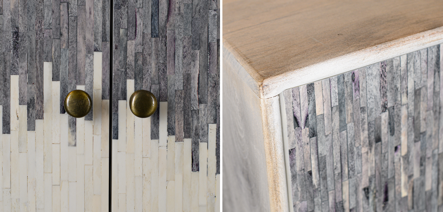 Комод с инкрустацией Grey White Bone Inlay - фото