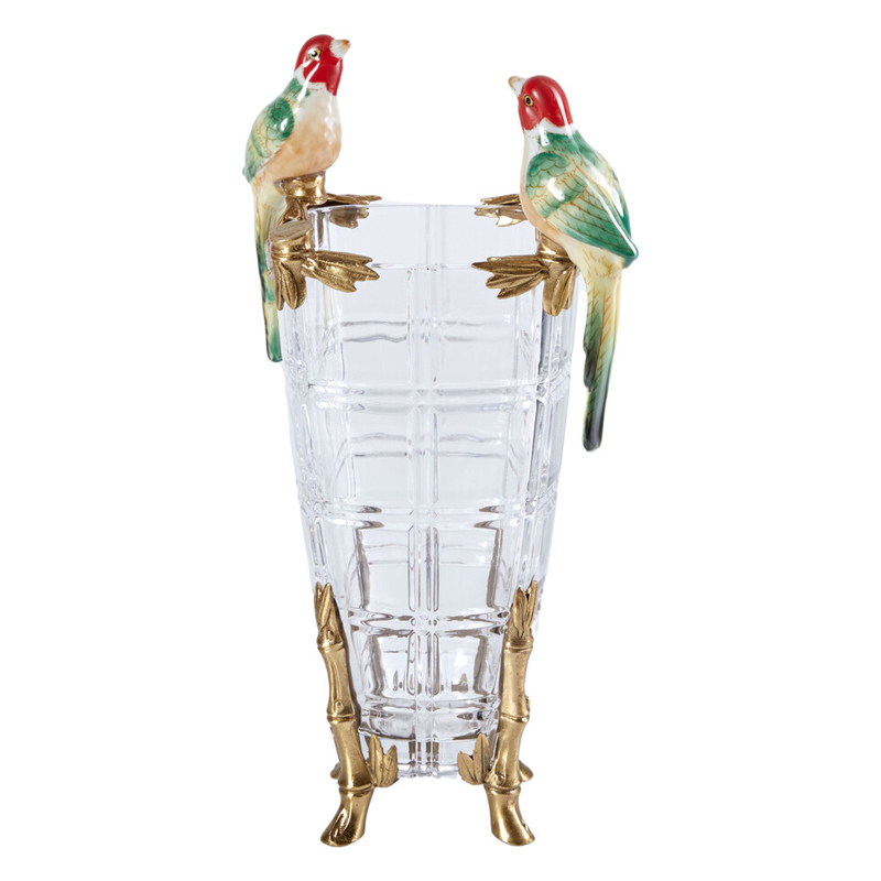 Ваза из прозрачного стекла с бронзовыми ножками и фигурками попугаев Eden Garden porcelain and bronze Прозрачное Стекло Бронза Мульти Ваза из прозрачного стекла с бронзовыми ножками и фигурками попугаев Eden Garden porcelain and bronze Прозрачное Стекло Бронза Мульти в Рязани | Loft Concept