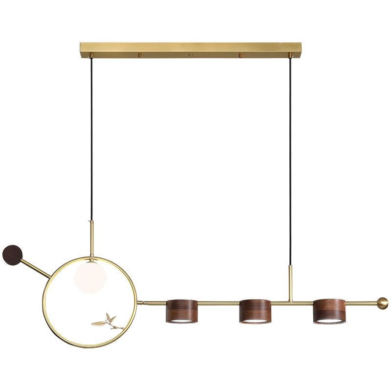 Линейный светильник Metal Wood Ring Leaf Linear Light Золотой Коричневый Линейный светильник Metal Wood Ring Leaf Linear Light Золотой Коричневый в Рязани | Loft Concept