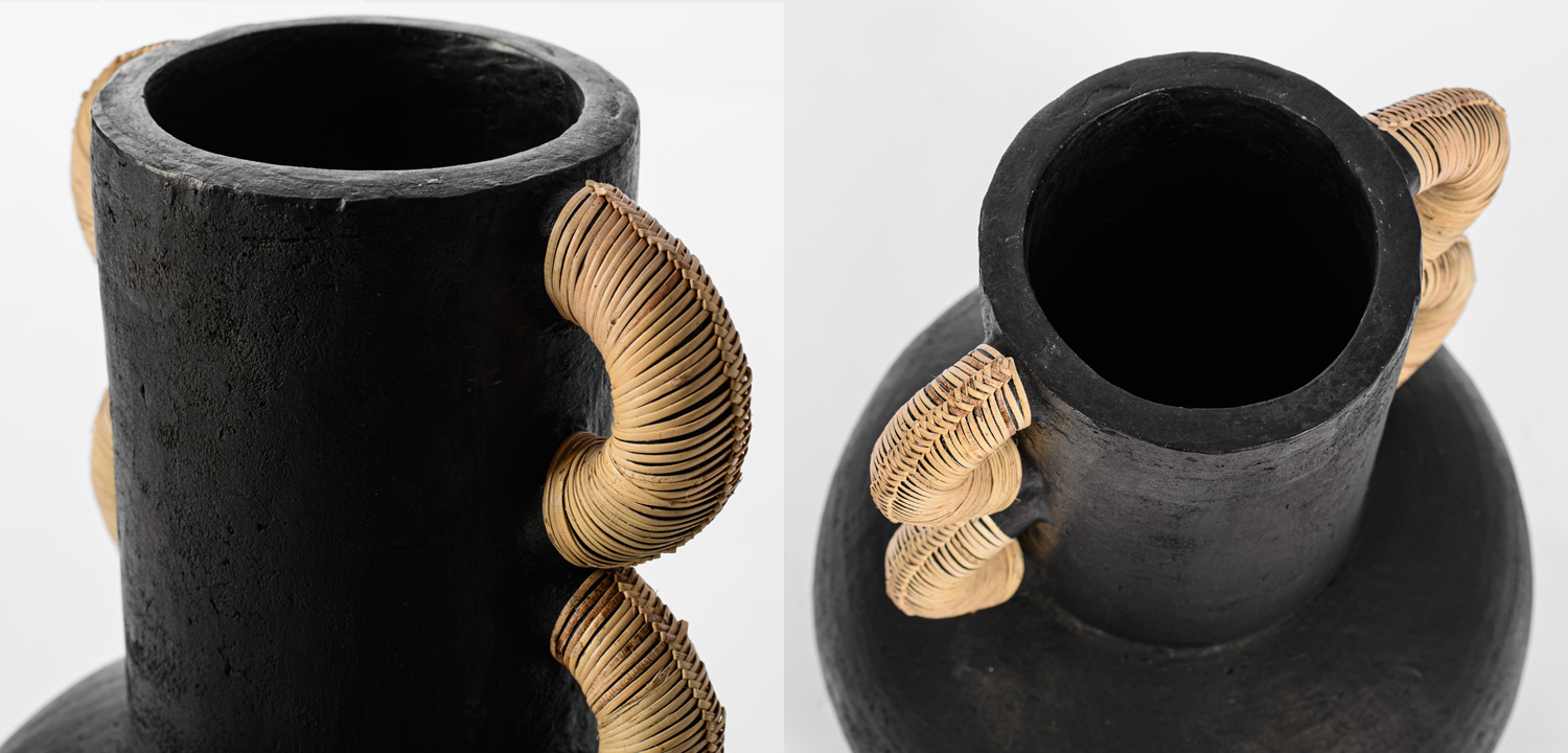 Ваза Round Vase Ceramic & Rattan - фото