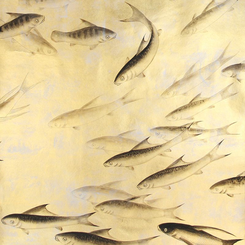 Обои ручная роспись Fishes Original colourway on Deep Rich Gold gilded paper with d?sargenter pearlescent antiquing Обои ручная роспись Fishes Original colourway on Deep Rich Gold gilded paper with d?sargenter pearlescent antiquing в Рязани | Loft Concept