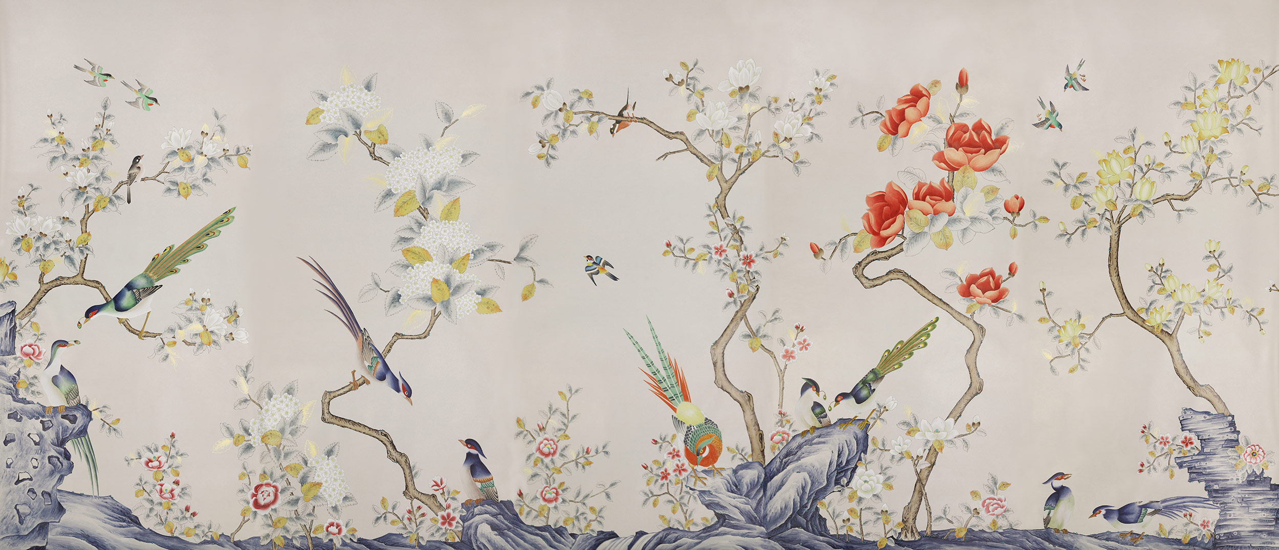Обои ручная роспись Japanese Garden Colourway SC-252 on grey dyed paper Обои ручная роспись Japanese Garden Colourway SC-252 on grey dyed paper - постер Loft-Concept в Рязани