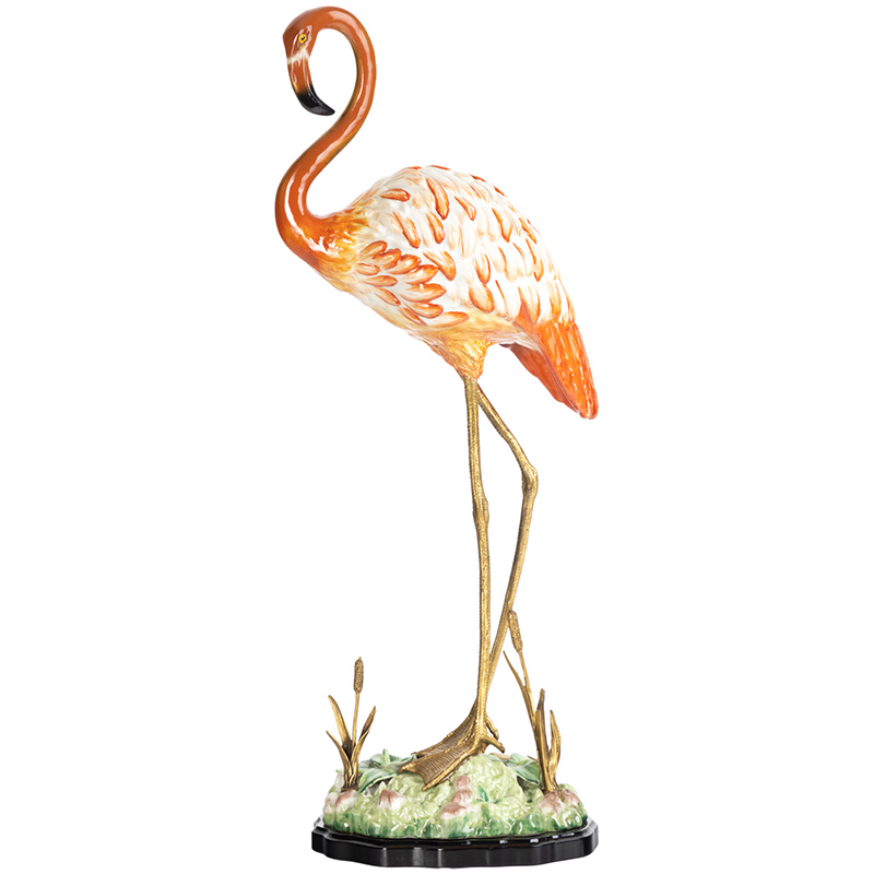 Декоративная статуэтка Flamingos Porcelain Statuette Красный Зеленый Бронза в Рязани | Loft Concept 