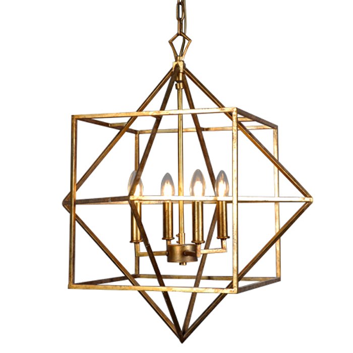 Подвесной светильник CUBIST Chandelier Gold 4 bulbs Золотой Подвесной светильник CUBIST Chandelier Gold 4 bulbs Золотой в Рязани | Loft Concept