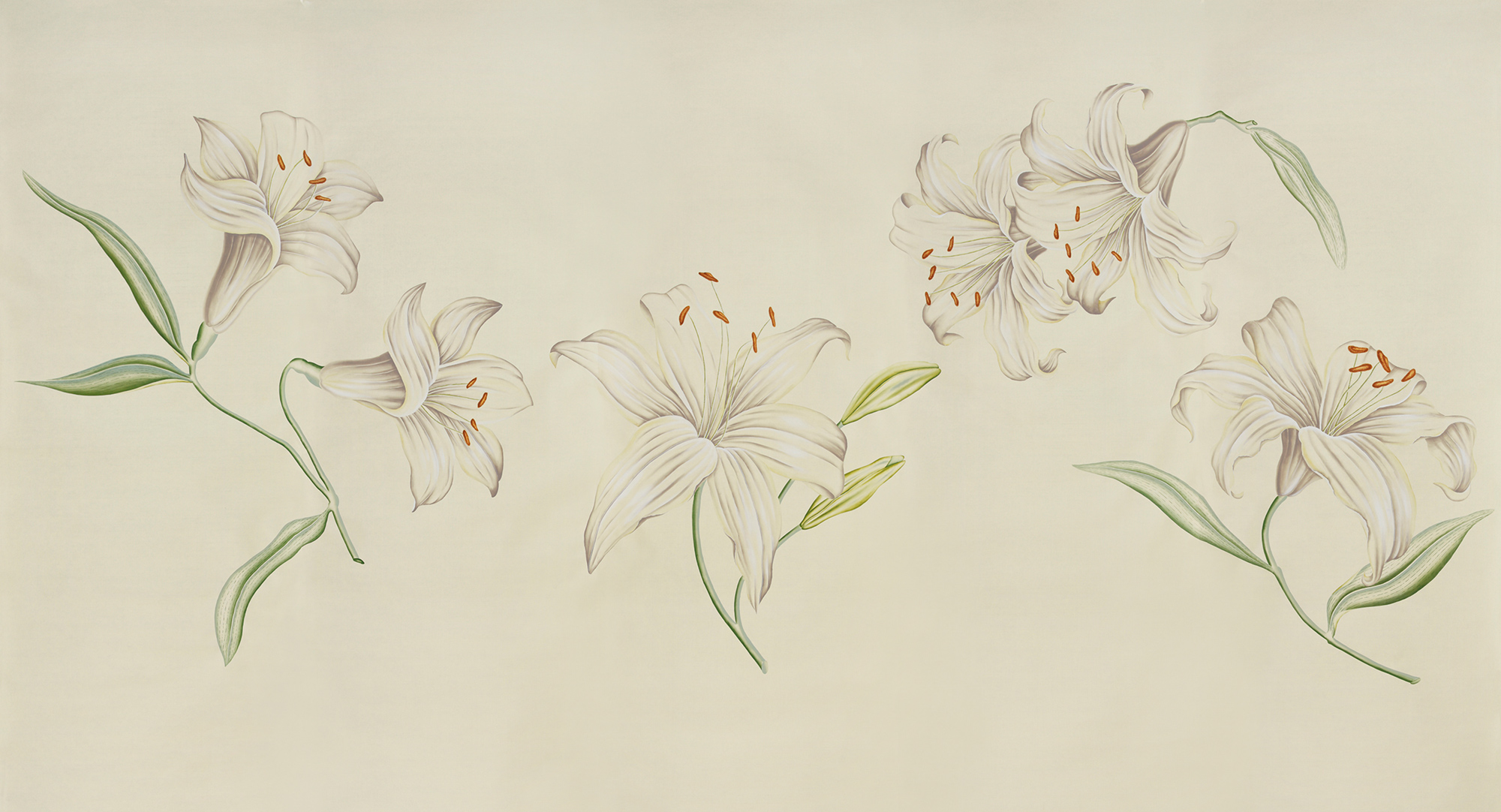 Обои ручная роспись Lilium Special Colourway on Ivory dyed silk Обои ручная роспись Lilium Special Colourway on Ivory dyed silk - постер Loft-Concept в Рязани