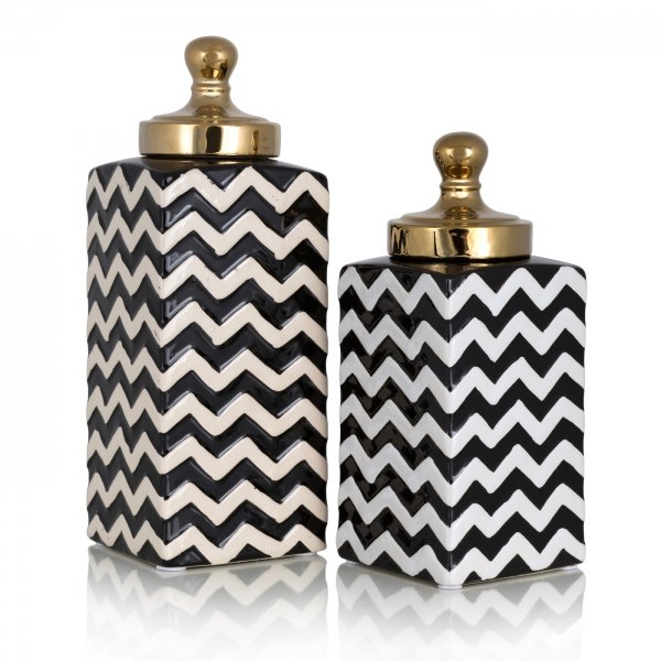 Ваза c крышкой Black&White Zigzag Черно-белый Золотой Ваза c крышкой Black&White Zigzag Черно-белый Золотой в Рязани | Loft Concept
