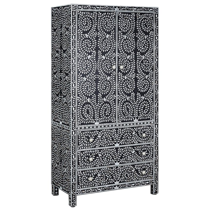 Шкаф Inlaid Bone Flower Motif Белый Черный Шкаф Inlaid Bone Flower Motif Белый Черный в Рязани | Loft Concept