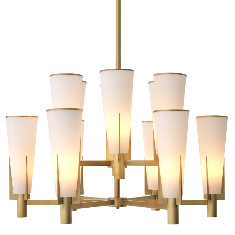 Люстра Eichholtz Dino Chandelier Double Латунь Белое матовое стекло Люстра Eichholtz Dino Chandelier Double Латунь Белое матовое стекло в Рязани | Loft Concept