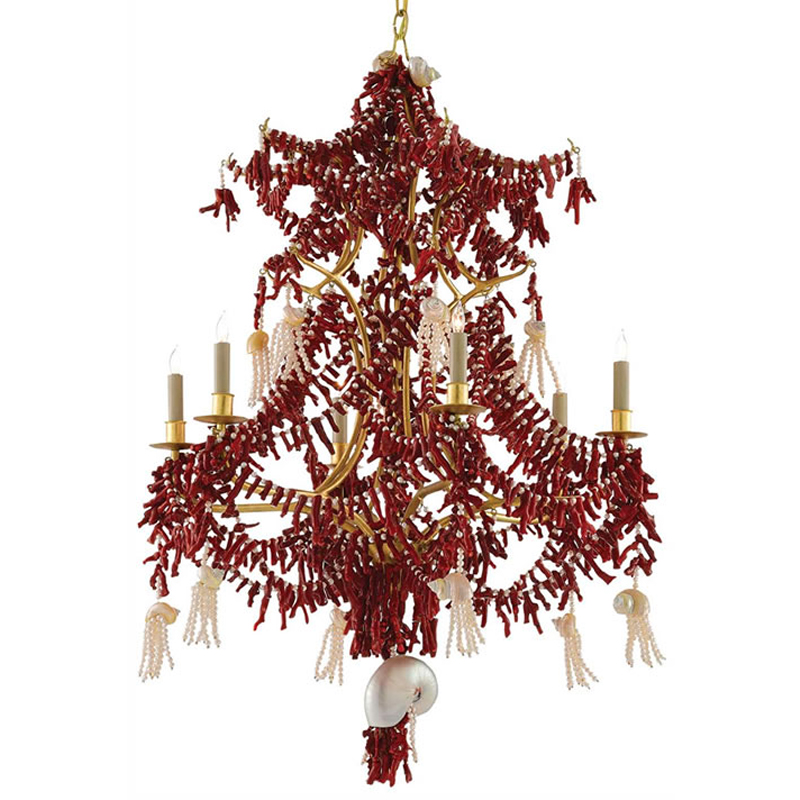 Люстра с декором в виде кораллов и ракушек Corals and Shells Chandelier Red Золотой Красный Перламутровый Люстра с декором в виде кораллов и ракушек Corals and Shells Chandelier Red Золотой Красный Перламутровый в Рязани | Loft Concept