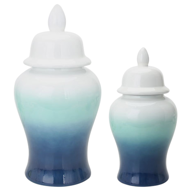 Ваза с крышкой White Turquoise Gradient Vase Белый Бирюзовый Ваза с крышкой White Turquoise Gradient Vase Белый Бирюзовый в Рязани | Loft Concept