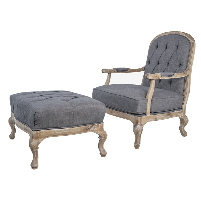 Кресло с пуфом с мягкой обивкой из льна Edward Armchair grey Серый Коричневый Кресло с пуфом с мягкой обивкой из льна Edward Armchair grey Серый Коричневый в Рязани | Loft Concept