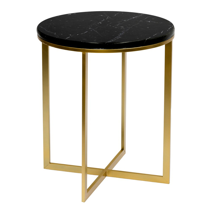 Приставной стол Round Table Marble black Золотой Черный Мрамор Nero в Рязани | Loft Concept 