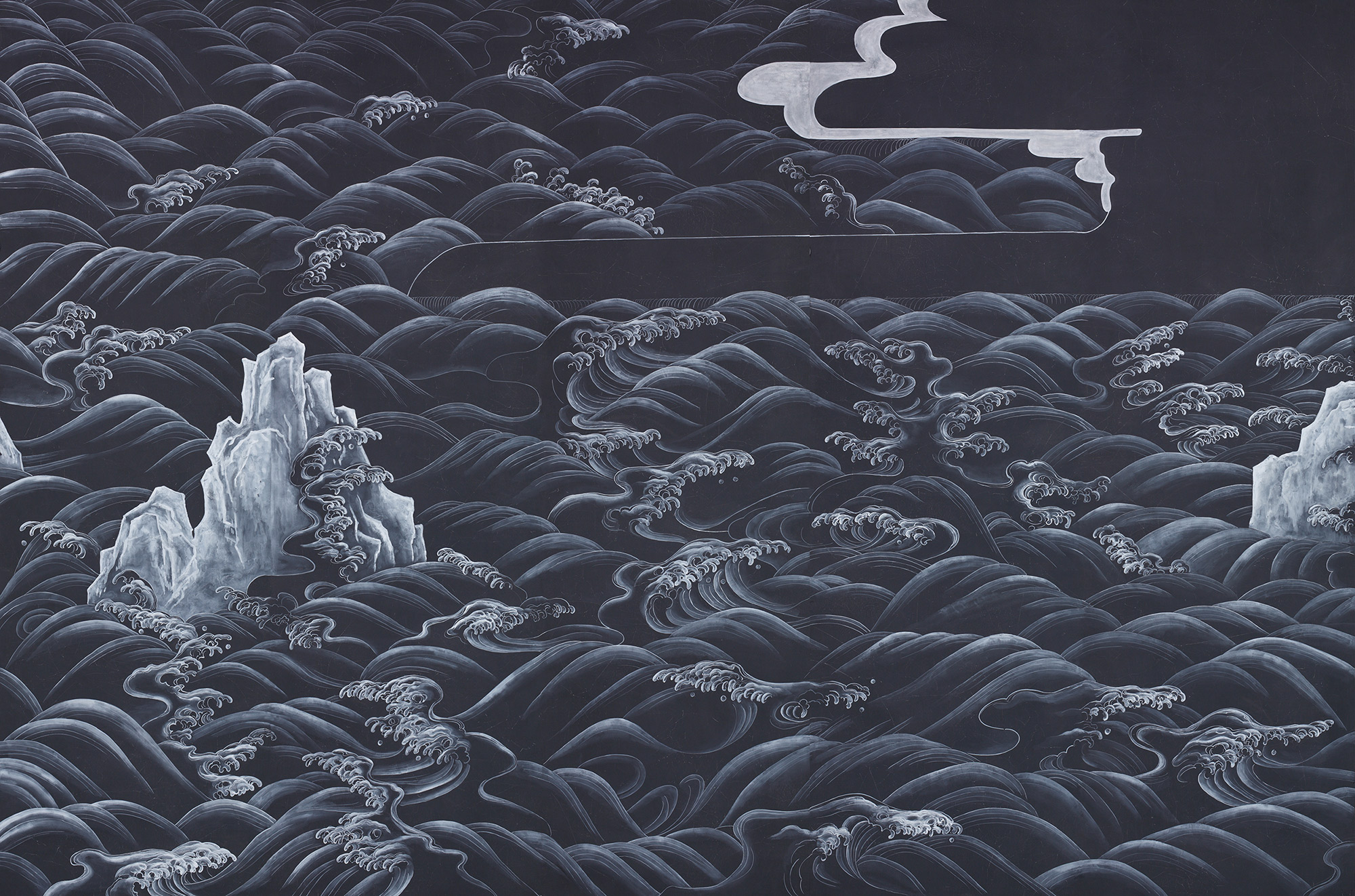 Обои ручная роспись Matsushima Waves Roka on Edo Night painted silk Обои ручная роспись Matsushima Waves Roka on Edo Night painted silk - постер Loft-Concept в Рязани