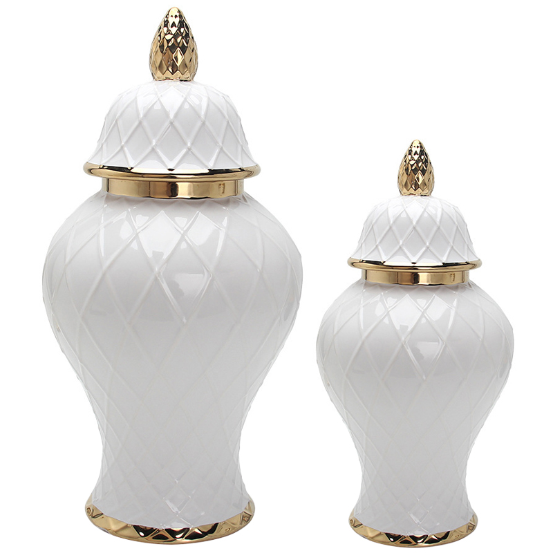 Ваза с крышкой White Rhombus Pattern Vase Белый Золотой Ваза с крышкой White Rhombus Pattern Vase Белый Золотой в Рязани | Loft Concept