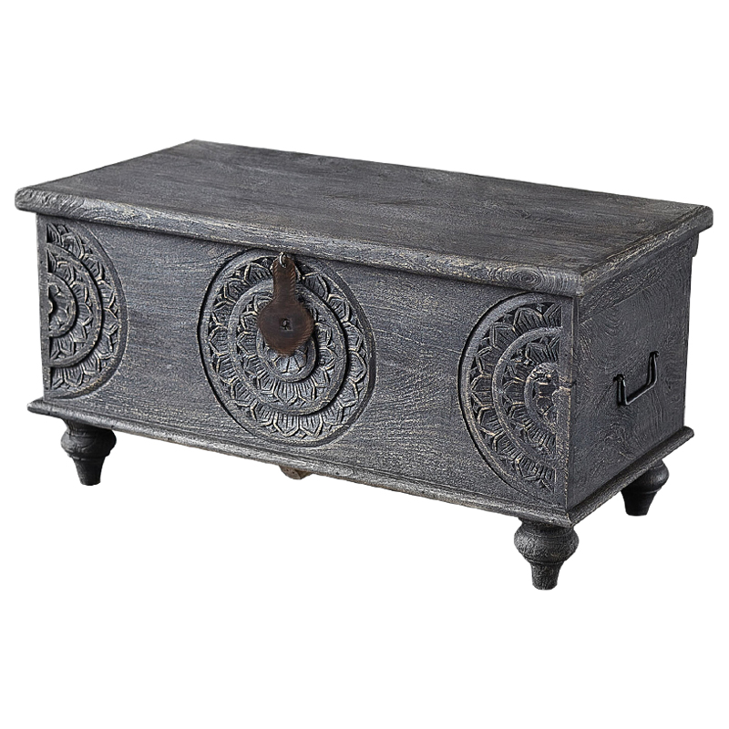 Сундук резной Tushar Carved Wood Chest Серый Коричневый Сундук резной Tushar Carved Wood Chest Серый Коричневый в Рязани | Loft Concept