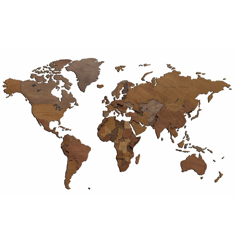 Аксессуар на стену Wooden World Map цвет орех Орех Аксессуар на стену Wooden World Map цвет орех Орех в Рязани | Loft Concept