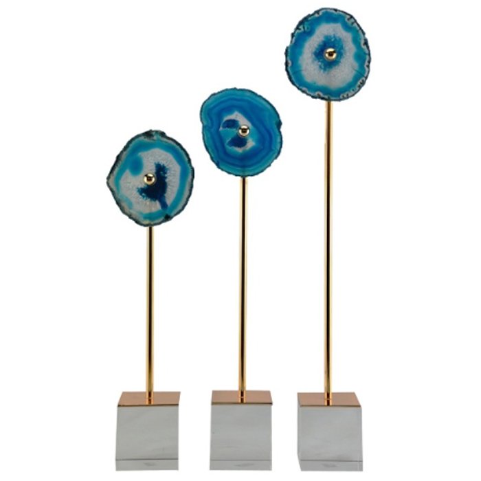 Комплект из 3-х статуэток AGATE DESIGN blue Синий Золотой Комплект из 3-х статуэток AGATE DESIGN blue Синий Золотой в Рязани | Loft Concept