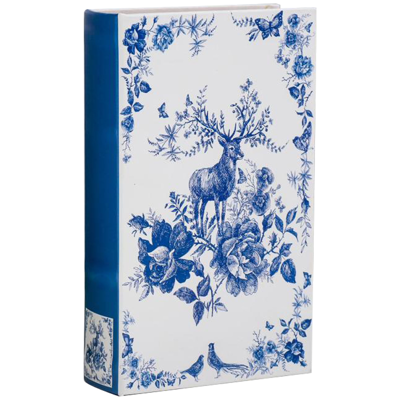 Шкатулка-книга с сейфом Deer and Blue Flowers Book Box Белый Синий Шкатулка-книга с сейфом Deer and Blue Flowers Book Box Белый Синий в Рязани | Loft Concept