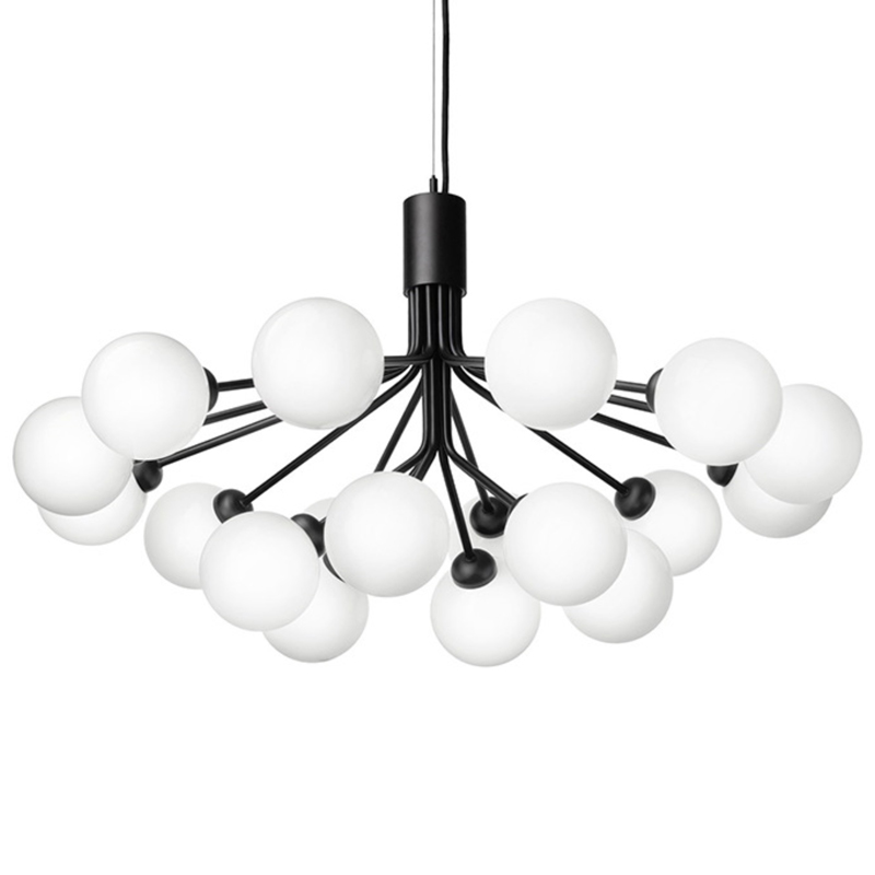 Люстра Berries Chandelier White Balloons Black 18 Черный матовый Белое матовое стекло Люстра Berries Chandelier White Balloons Black 18 Черный матовый Белое матовое стекло в Рязани | Loft Concept