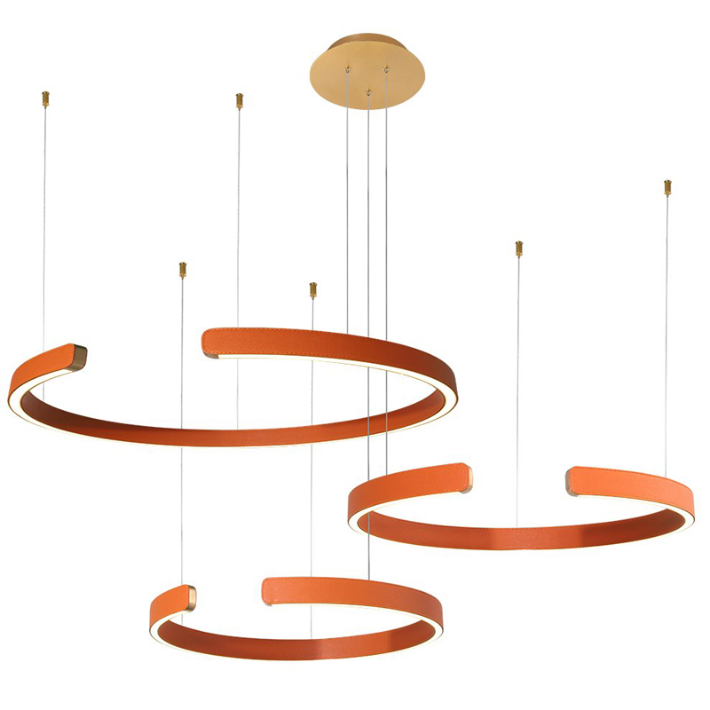 Люстра Half Ring 3 orange leather Оранжевый Золотой Люстра Half Ring 3 orange leather Оранжевый Золотой в Рязани | Loft Concept