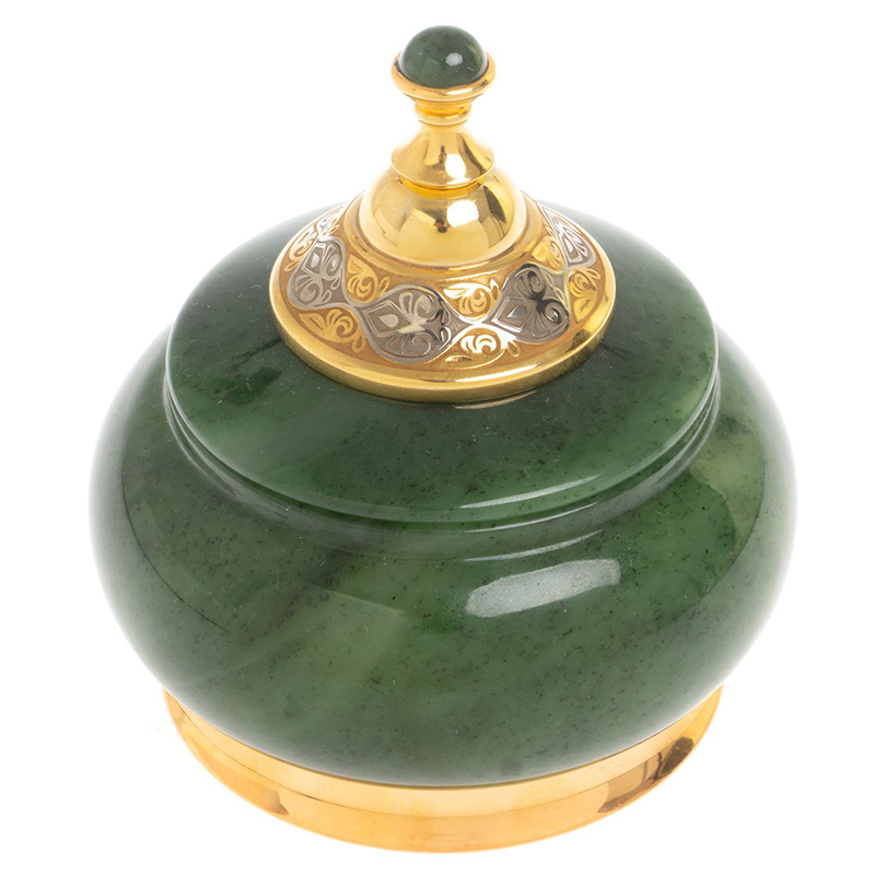 Икорница с крышкой с гравировкой из натурального камня Нефрит Decorative Cavair Dishes Золотой Никель Зеленый Икорница с крышкой с гравировкой из натурального камня Нефрит Decorative Cavair Dishes Золотой Никель Зеленый в Рязани | Loft Concept