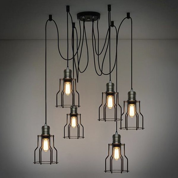 Люстра Loft Industrial 6 wire Cage Filament Pendant Бронза Черный матовый Люстра Loft Industrial 6 wire Cage Filament Pendant Бронза Черный матовый в Рязани | Loft Concept