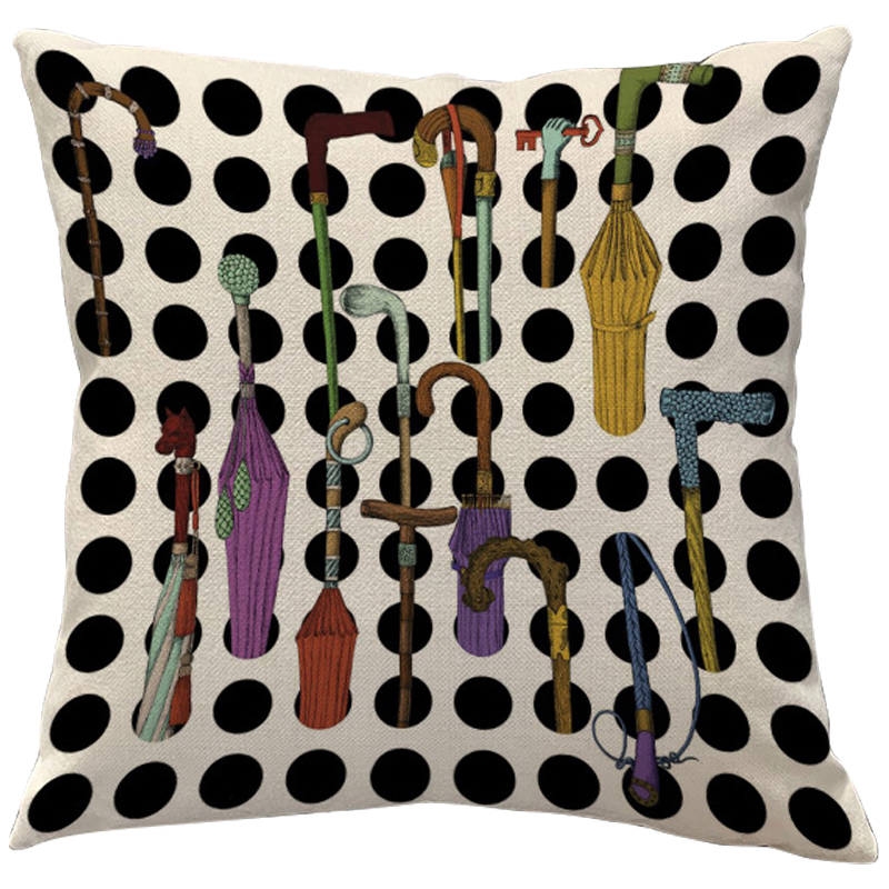 Декоративная подушка Fornasetti Umbrellas And Canes Черно-белый Мульти Декоративная подушка Fornasetti Umbrellas And Canes Черно-белый Мульти в Рязани | Loft Concept