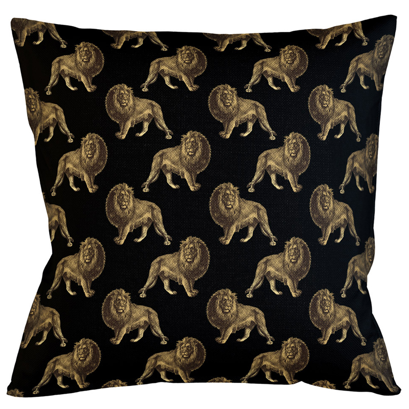 Декоративная подушка с узором из львов Home Safari Black Черный Коричневый Декоративная подушка с узором из львов Home Safari Black Черный Коричневый в Рязани | Loft Concept