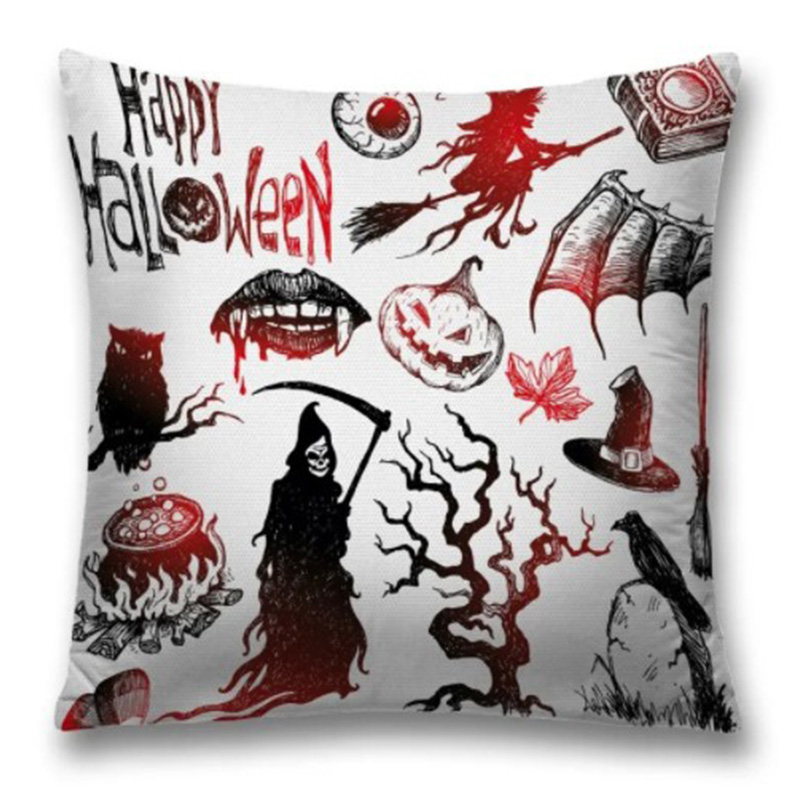 Подушка Happy Halloween Белый Черный Красный Подушка Happy Halloween Белый Черный Красный в Рязани | Loft Concept