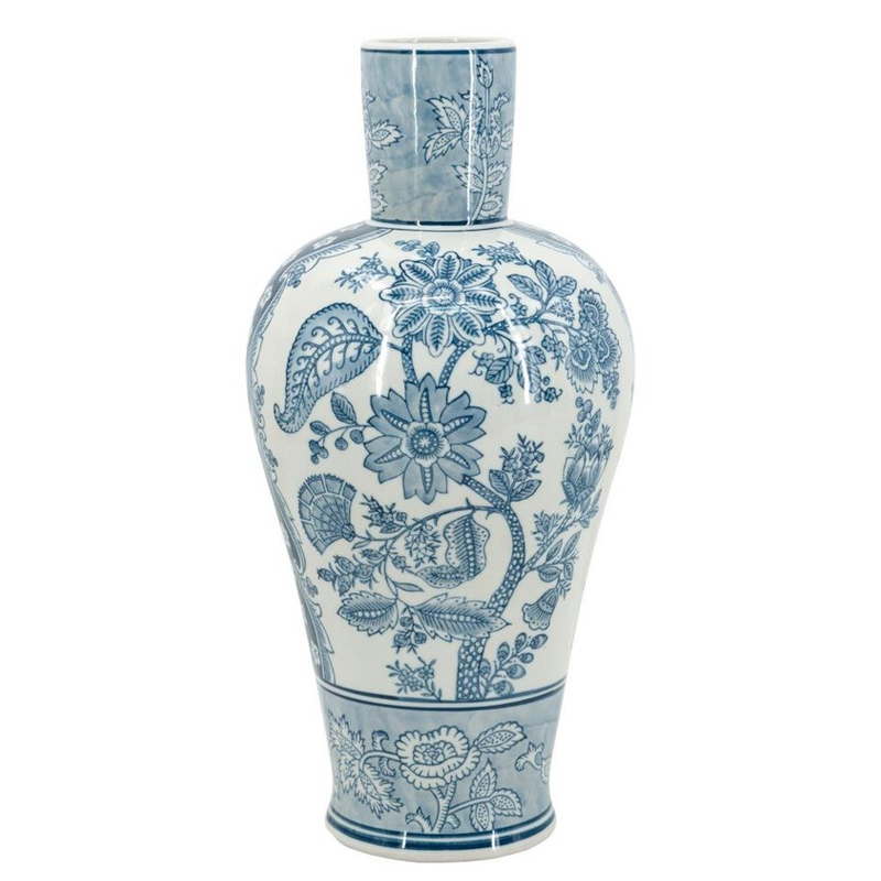 Ваза с голубым цветочным рисунком 43 см Blue & White Ornament Белый Голубой Ваза с голубым цветочным рисунком 43 см Blue & White Ornament Белый Голубой в Рязани | Loft Concept