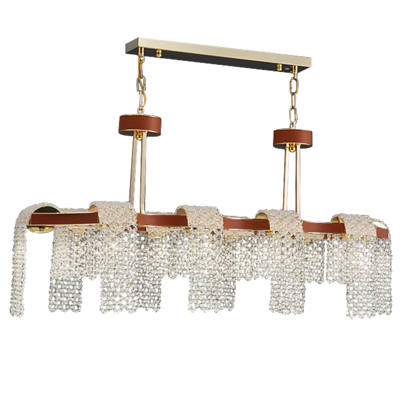 Линейная люстра люстра Leather Glass Chandelier Золотой Коричневый Прозрачное Стекло в Рязани | Loft Concept 