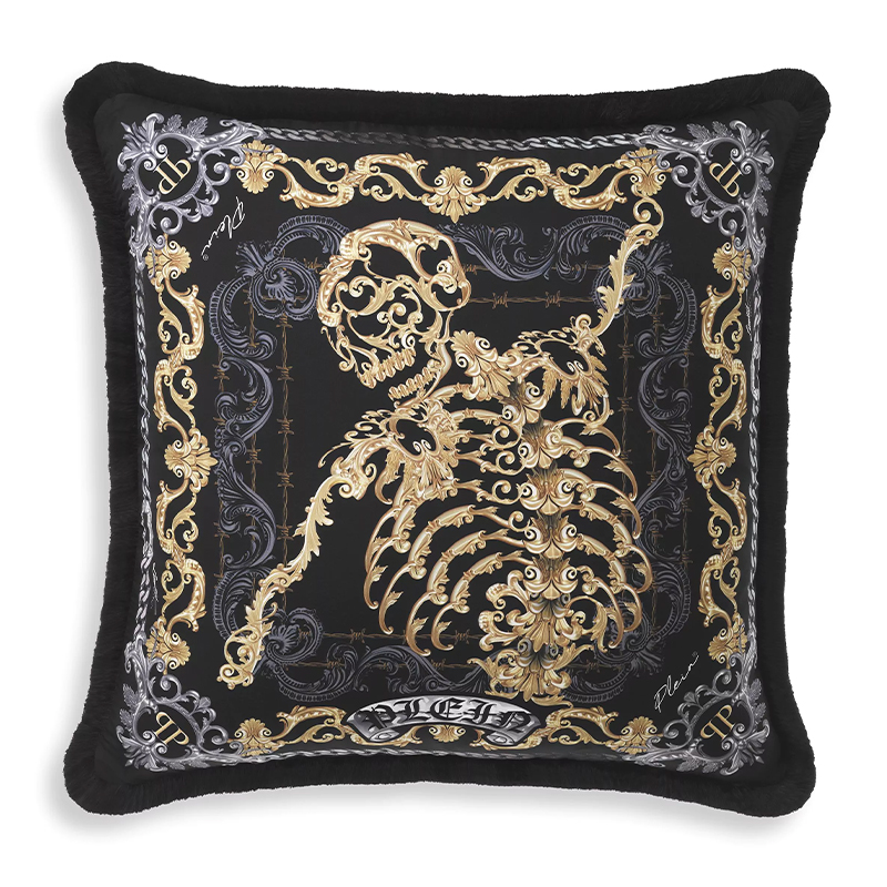 Подушка Philipp Plein Cushion Silk Skeleton 50 x 50 cm Черный Серый Золотой Подушка Philipp Plein Cushion Silk Skeleton 50 x 50 cm Черный Серый Золотой в Рязани | Loft Concept