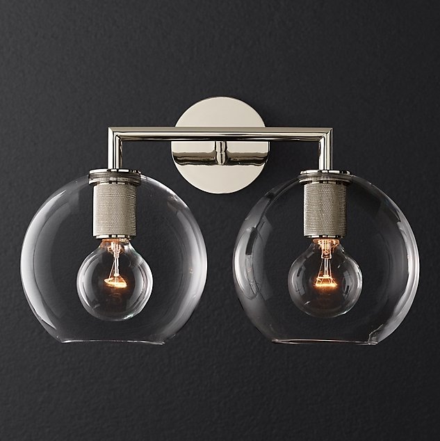 Бра RH Utilitaire Globe Shade Double Sconce Silver Прозрачное Стекло Никель Бра RH Utilitaire Globe Shade Double Sconce Silver Прозрачное Стекло Никель в Рязани | Loft Concept