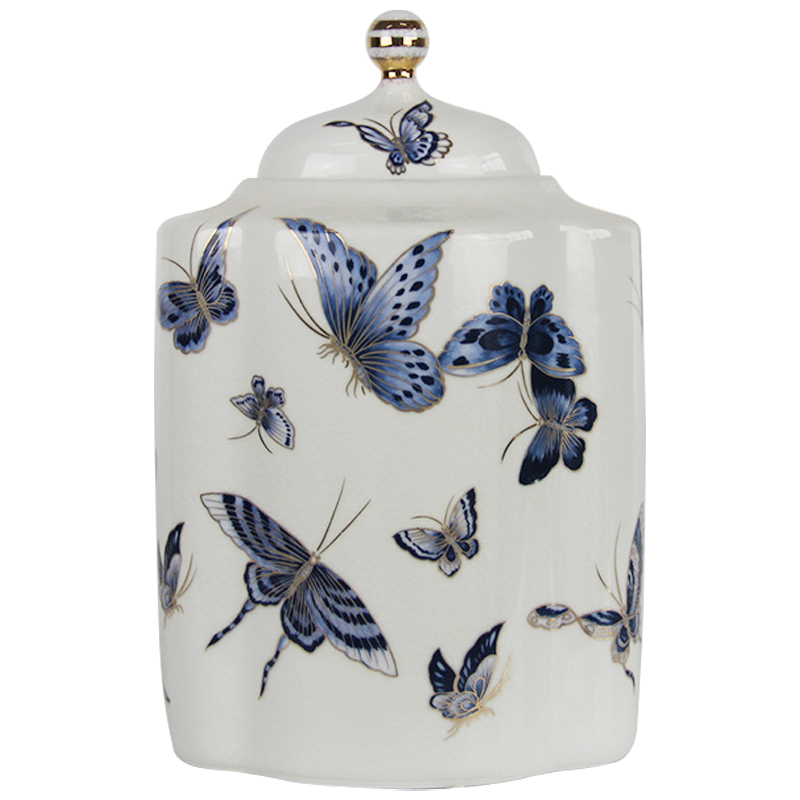 Ваза с крышкой Porcelain Butterfly Blue and Gold Vase Белый Синий Золотой Ваза с крышкой Porcelain Butterfly Blue and Gold Vase Белый Синий Золотой в Рязани | Loft Concept