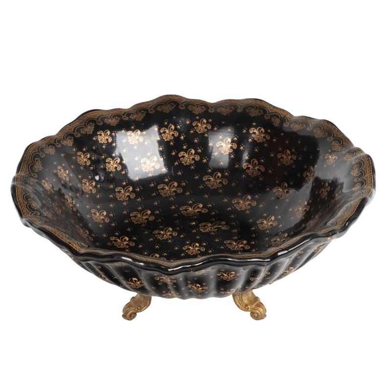 Блюдо черного цвета из фрафора на бронзовых ножках Eden Garden porcelain and bronze Черный Бронза Блюдо черного цвета из фрафора на бронзовых ножках Eden Garden porcelain and bronze Черный Бронза в Рязани | Loft Concept