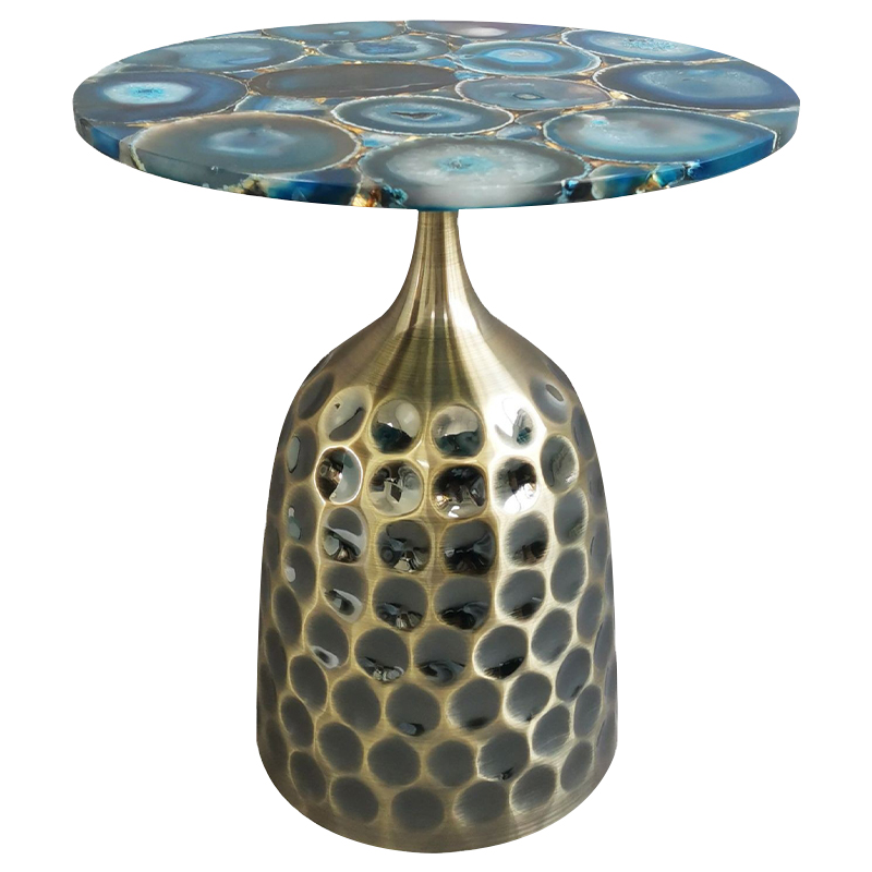 Приставной стол Blue Agate Side Table Синий Латунь Античная полированная Приставной стол Blue Agate Side Table Синий Латунь Античная полированная в Рязани | Loft Concept