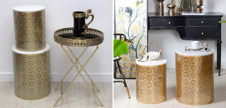 Приставной Стол Artesia Table Золотой с белым мрамором Приставной Стол Artesia Table Золотой с белым мрамором - Loft-Concept в Рязани