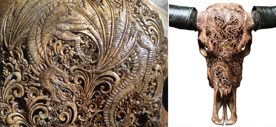 Череп буйвола Buffalo Skull Dragon резьба по кости Череп буйвола Buffalo Skull Dragon резьба по кости - Loft-Concept в Рязани