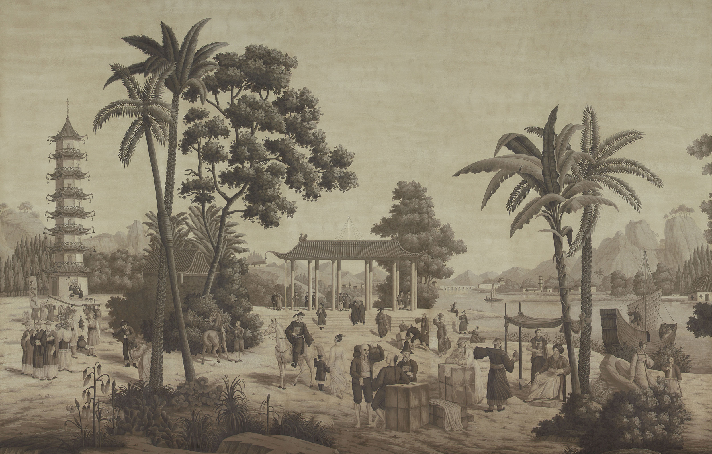 Обои ручная роспись Procession Chinoise Eau Forte on antique scenic Xuan paper Обои ручная роспись Procession Chinoise Eau Forte on antique scenic Xuan paper - постер Loft-Concept в Рязани