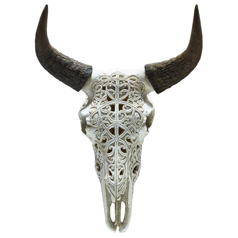Череп буйвола с резьбой Buffalo Skull little Белый Черный Череп буйвола с резьбой Buffalo Skull little Белый Черный в Рязани | Loft Concept