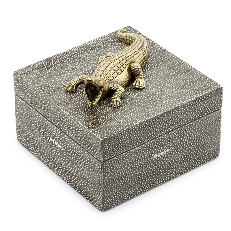 Шкатулка BOX KRIZIA CROCO SQ Светло-серый Латунь Шкатулка BOX KRIZIA CROCO SQ Светло-серый Латунь в Рязани | Loft Concept