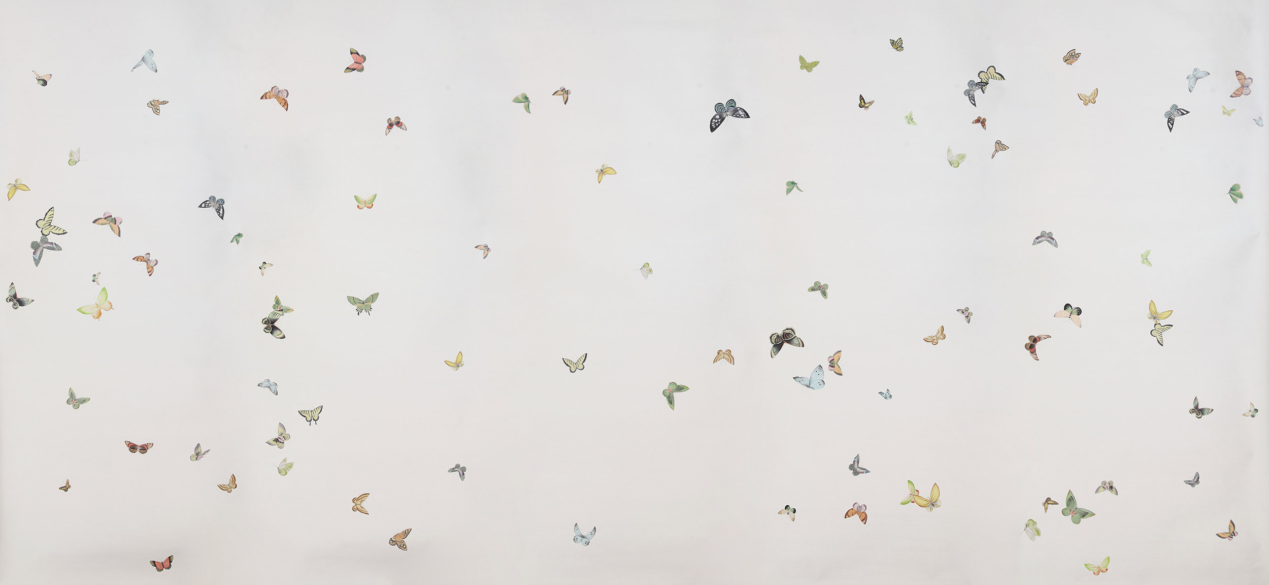 Обои ручная роспись Butterflies Emerald on Natural Mica metallic silk Обои ручная роспись Butterflies Emerald on Natural Mica metallic silk - постер Loft-Concept в Рязани