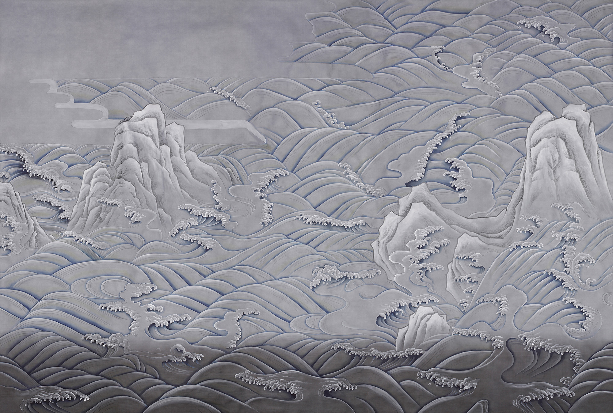 Обои ручная роспись Matsushima Waves Hokusai on Gun Metal dyed silk Обои ручная роспись Matsushima Waves Hokusai on Gun Metal dyed silk - постер Loft-Concept в Рязани