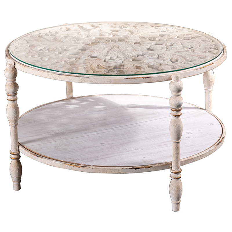 Кофейный стол Toussaint Provence Round Coffee Table Белый Бежевый Древесина Кофейный стол Toussaint Provence Round Coffee Table Белый Бежевый Древесина в Рязани | Loft Concept